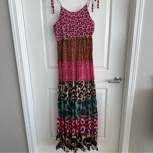 Farm Rio Vibrant Multicolor Tiered Maxi Dress